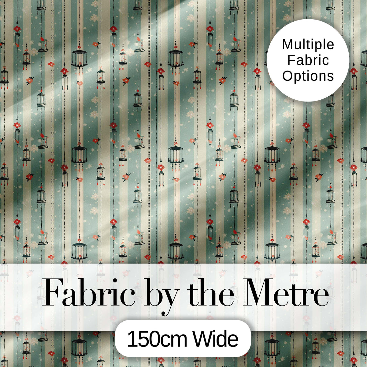 Vintage Hanging Lanterns and Flowers Soft Stripe Seamless Pattern Digital Print Fabric by the Metre UK Sewing Quilting Textile