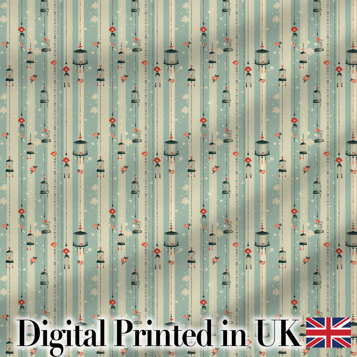 Vintage Hanging Lanterns and Flowers Soft Stripe Seamless Pattern Digital Print Fabric by the Metre UK Sewing Quilting Textile