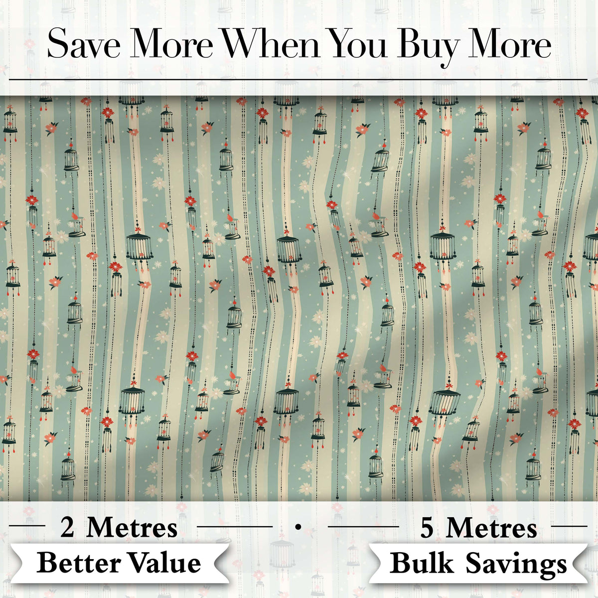 Vintage Hanging Lanterns and Flowers Soft Stripe Seamless Pattern Digital Print Fabric by the Metre UK Sewing Quilting Textile