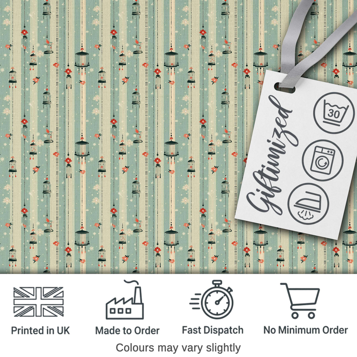 Vintage Hanging Lanterns and Flowers Soft Stripe Seamless Pattern Digital Print Fabric by the Metre UK Sewing Quilting Textile