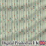 Classic Decorative Birdcages Floral Stripe Seamless Pattern Digital Print Fabric by the Metre UK Sewing Quilting Textile