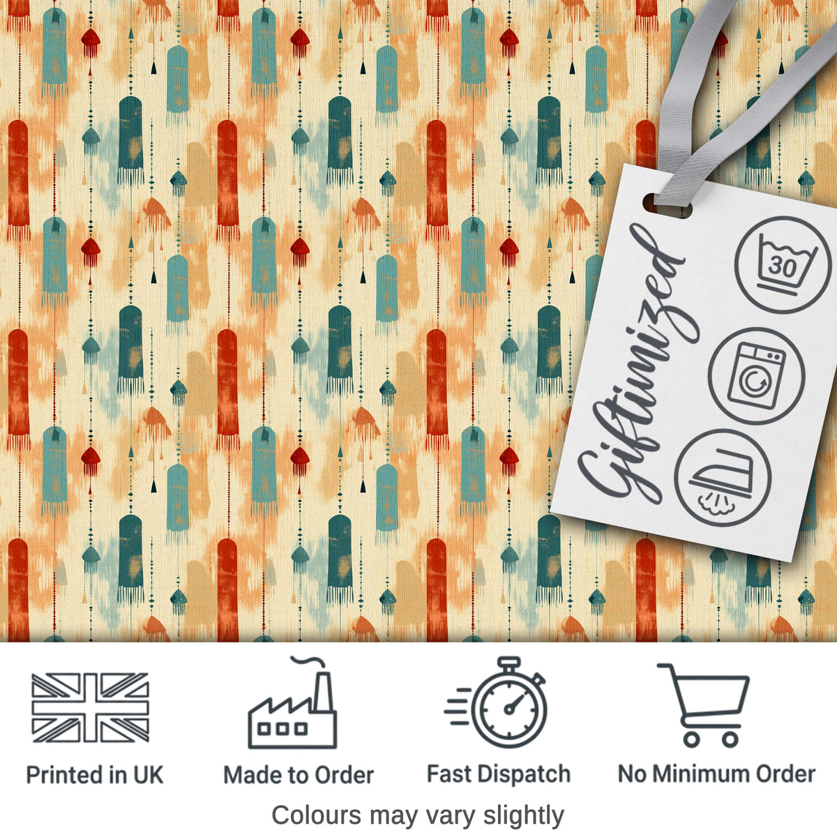 Abstract Hanging Tassels and Brushstroke Background Seamless Pattern Digital Print Fabric by the Metre UK Sewing Quilting Textile