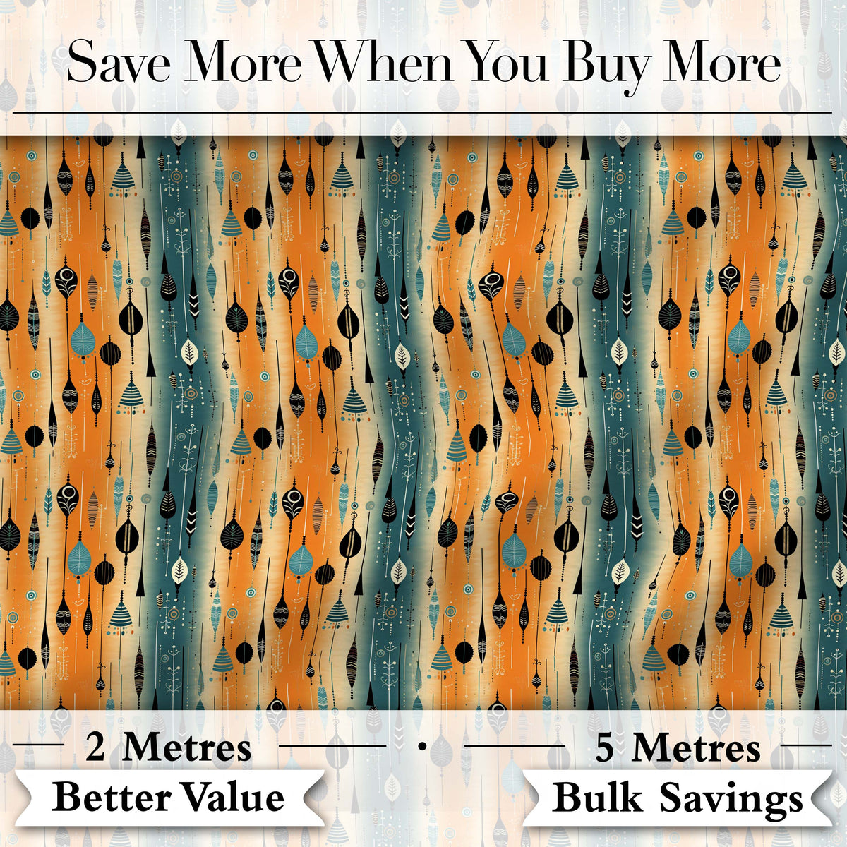 Scandinavian Hanging Ornaments Orange Teal Seamless Pattern Digital Print Fabric by the Metre UK Sewing Quilting Textile