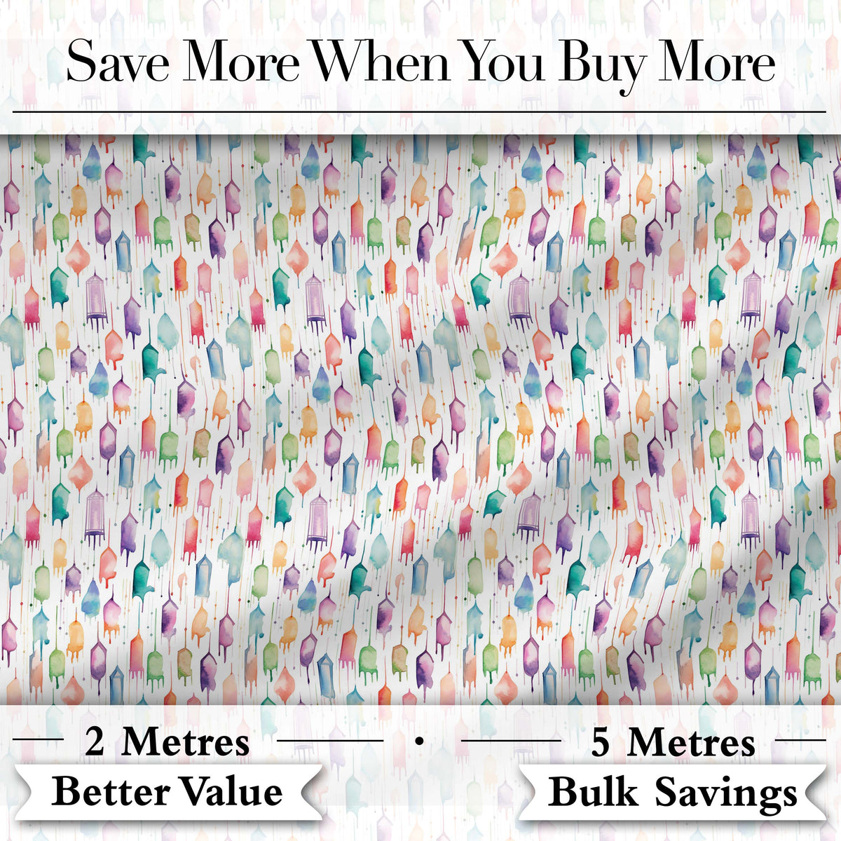 Pastel Watercolor Hanging Lantern Shapes Seamless Pattern Digital Print Fabric by the Metre UK Sewing Quilting Textile
