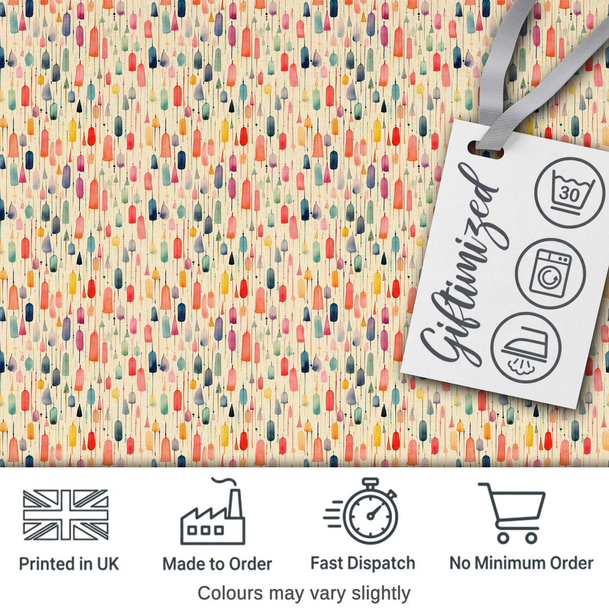 Colorful Watercolor Hanging Tassels Abstract Soft Background Seamless Pattern Digital Print Fabric by the Metre UK Sewing Quilting Textile