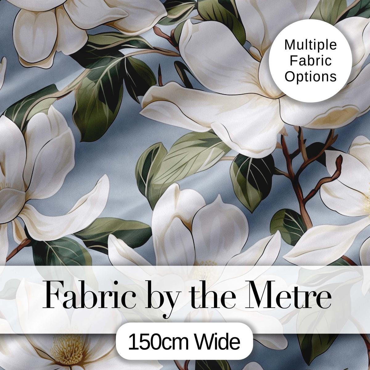 Vintage Magnolia Floral Branches Soft Neutral Background Seamless Pattern Digital Print Fabric by the Metre UK Sewing Quilting Textile