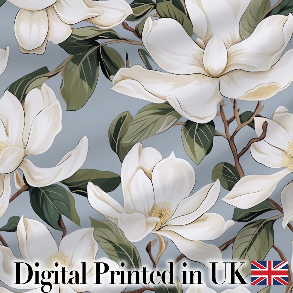 Vintage Magnolia Floral Branches Soft Neutral Background Seamless Pattern Digital Print Fabric by the Metre UK Sewing Quilting Textile