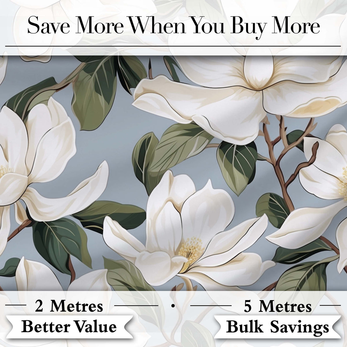 Vintage Magnolia Floral Branches Soft Neutral Background Seamless Pattern Digital Print Fabric by the Metre UK Sewing Quilting Textile