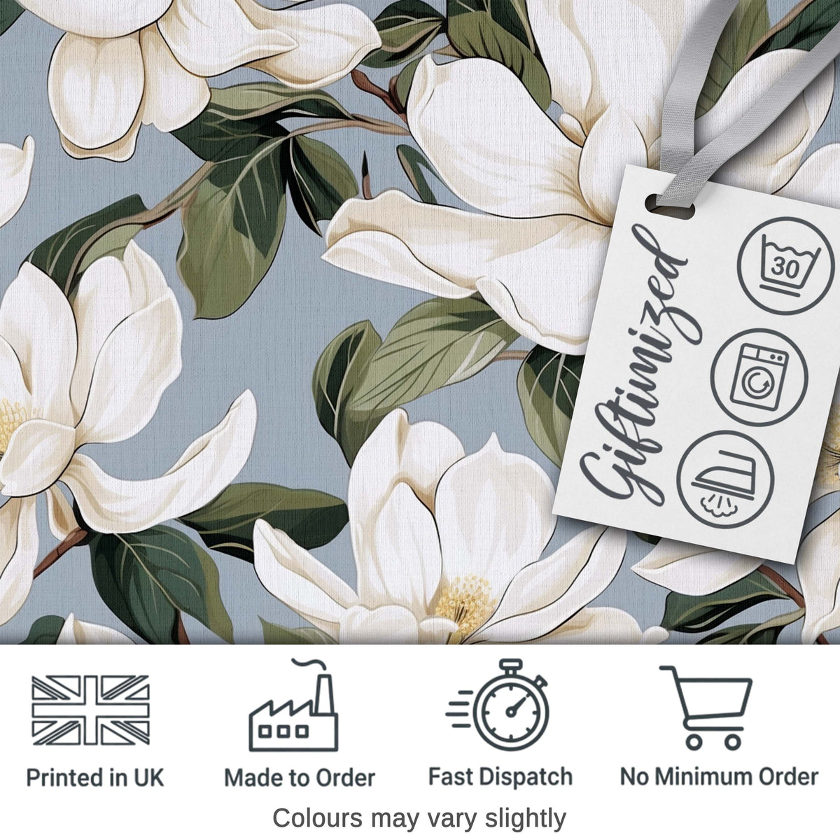 Vintage Magnolia Floral Branches Soft Neutral Background Seamless Pattern Digital Print Fabric by the Metre UK Sewing Quilting Textile