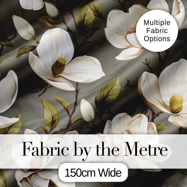 Classic Magnolia Blossoms Botanical Illustration Seamless Pattern Digital Print Fabric by the Metre UK Sewing Quilting Textile