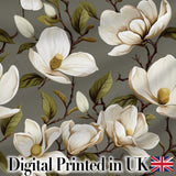 Classic Magnolia Blossoms Botanical Illustration Seamless Pattern Digital Print Fabric by the Metre UK Sewing Quilting Textile