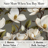 Classic Magnolia Blossoms Botanical Illustration Seamless Pattern Digital Print Fabric by the Metre UK Sewing Quilting Textile