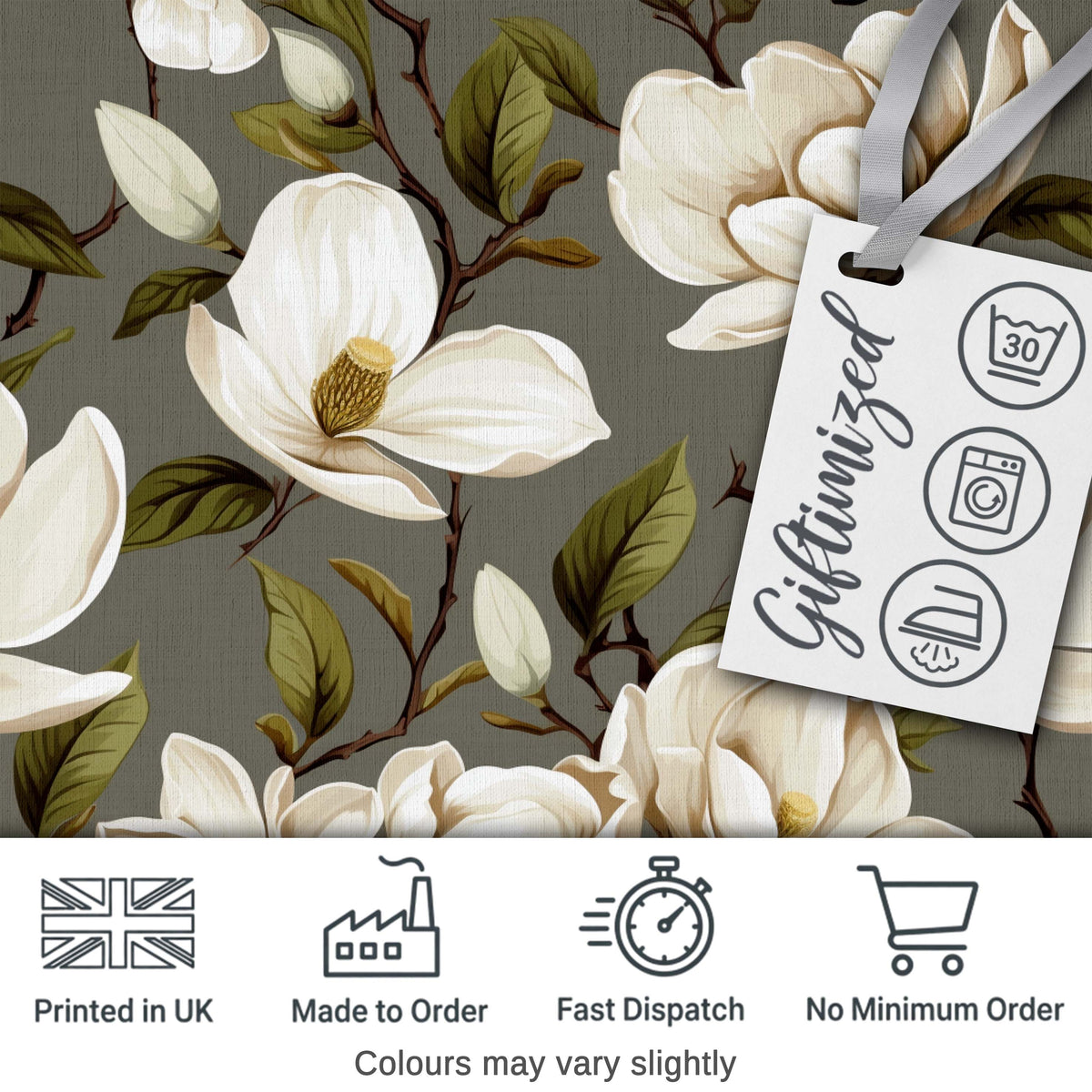 Classic Magnolia Blossoms Botanical Illustration Seamless Pattern Digital Print Fabric by the Metre UK Sewing Quilting Textile