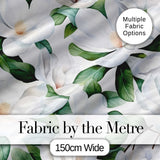 Soft White Magnolia Flowers and Green Leaves Seamless Pattern Digital Print Fabric by the Metre UK Sewing Quilting Textile