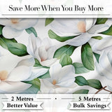 Soft White Magnolia Flowers and Green Leaves Seamless Pattern Digital Print Fabric by the Metre UK Sewing Quilting Textile