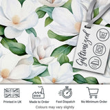 Soft White Magnolia Flowers and Green Leaves Seamless Pattern Digital Print Fabric by the Metre UK Sewing Quilting Textile