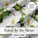 Elegant White Magnolia Flowers and Green Leaves Seamless Pattern Digital Print Fabric by the Metre UK Sewing Quilting Textile