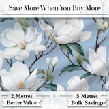 Soft White Magnolia Blossoms on Blue Background Seamless Pattern Digital Print Fabric by the Metre UK Sewing Quilting Textile