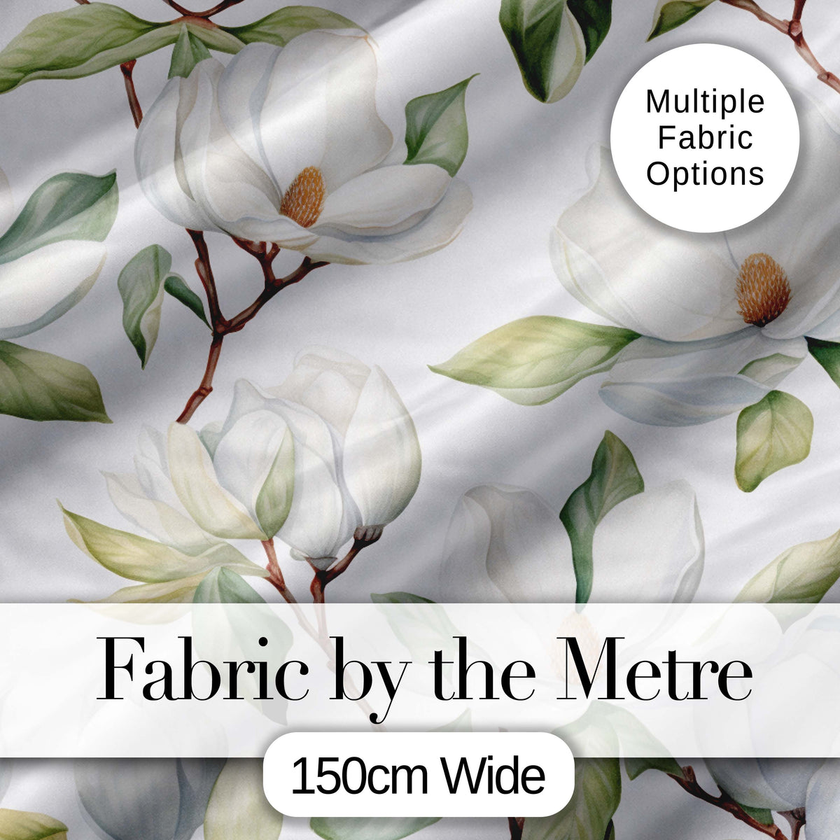 Delicate Magnolia Flowers and Buds Seamless Pattern Digital Print Fabric by the Metre UK Sewing Quilting Textile