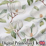 Delicate Magnolia Flowers and Buds Seamless Pattern Digital Print Fabric by the Metre UK Sewing Quilting Textile