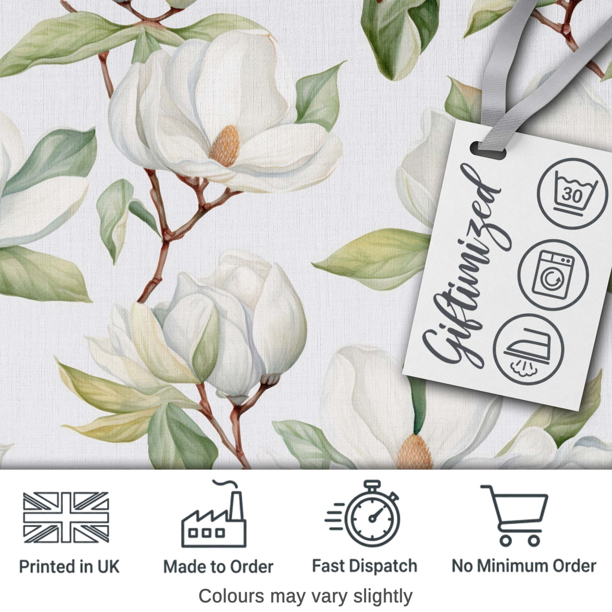 Delicate Magnolia Flowers and Buds Seamless Pattern Digital Print Fabric by the Metre UK Sewing Quilting Textile
