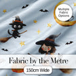 Cute Halloween Witch Girl with Black Cats Moon and Stars Seamless Pattern Digital Print Fabric by the Metre UK Sewing Quilting Textile