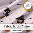 Halloween Witch Girl Flying on Broom with Black Cat Moon and Stars Pink  Digital Print Fabric by the Metre UK Sewing Quilting Textile