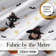 Halloween Witch Girl with Black Cats Moon and Stars Light Grey Digital Print Fabric by the Metre UK Sewing Quilting Textile