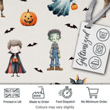 Halloween Zombie Mummy Vampire and Bat Characters Light Grey  Digital Print Fabric by the Metre UK Sewing Quilting Textile