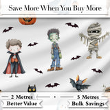 Halloween Zombie Mummy Vampire and Bat Characters Grey Background   Digital Print Fabric by the Metre UK Sewing Quilting Textile