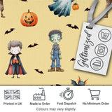 Halloween Zombie Mummy Vampire and Bat Characters Yellow Background   Digital Print Fabric by the Metre UK Sewing Quilting Textile
