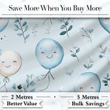 Cute Pastel Balloons with Leaves Light Blue Background Seamless Pattern Digital Print Fabric by the Metre UK Sewing Quilting Textile