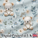 Cute Teddy Bears with Soft Blue Floral Background Seamless Pattern Digital Print Fabric by the Metre UK Sewing Quilting Textile