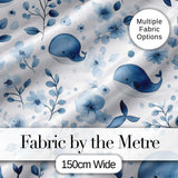 Cute Blue Whale with Floral Background Seamless Pattern Digital Print Fabric by the Metre UK Sewing Quilting Textile