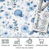 Cute Blue Whale with Floral Background Seamless Pattern Digital Print Fabric by the Metre UK Sewing Quilting Textile