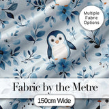 Cute Penguin with Blue Floral Background Seamless Pattern Digital Print Fabric by the Metre UK Sewing Quilting Textile