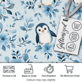 Cute Penguin with Blue Floral Background Seamless Pattern Digital Print Fabric by the Metre UK Sewing Quilting Textile