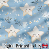 Cute Smiling Starfish with Soft Blue Floral Background Seamless Pattern Digital Print Fabric by the Metre UK Sewing Quilting Textile