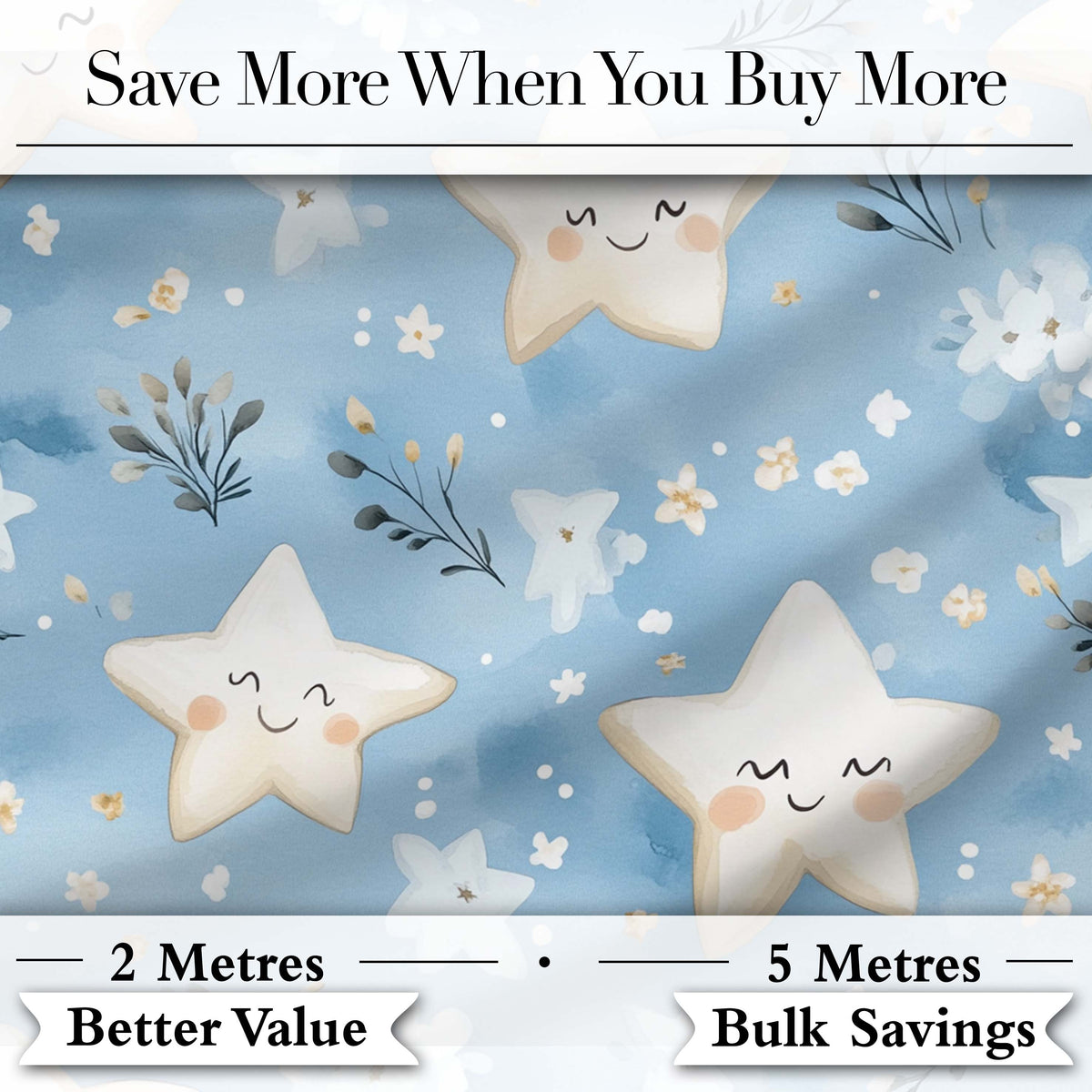Cute Smiling Starfish with Soft Blue Floral Background Seamless Pattern Digital Print Fabric by the Metre UK Sewing Quilting Textile