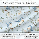 Cute Blue Birds on Floral Branches Soft Background Seamless Pattern Digital Print Fabric by the Metre UK Sewing Quilting Textile