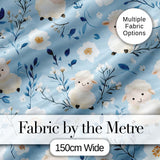 Cute Baby Sheep Lambs with Blue Floral Background Seamless Pattern Digital Print Fabric by the Metre UK Sewing Quilting Textile