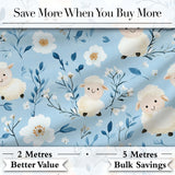 Cute Baby Sheep Lambs with Blue Floral Background Seamless Pattern Digital Print Fabric by the Metre UK Sewing Quilting Textile