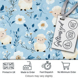 Cute Baby Sheep Lambs with Blue Floral Background Seamless Pattern Digital Print Fabric by the Metre UK Sewing Quilting Textile