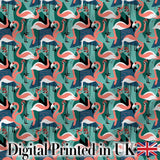 Modern Flamingo Birds with Geometric Jungle Background Seamless Pattern Digital Print Fabric by the Metre UK Sewing Quilting Textile
