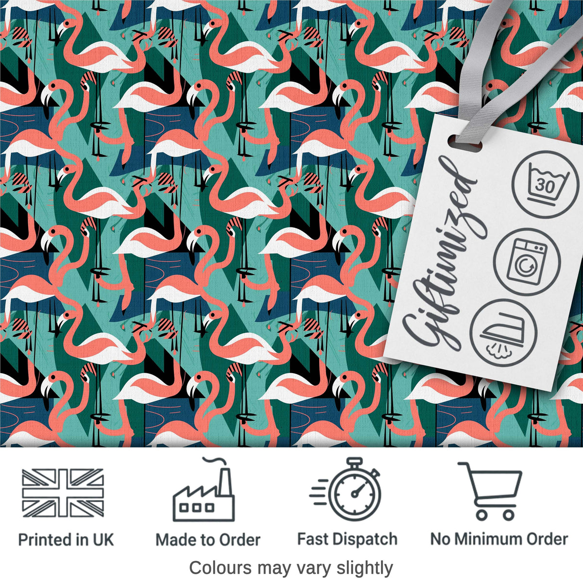 Modern Flamingo Birds with Geometric Jungle Background Seamless Pattern Digital Print Fabric by the Metre UK Sewing Quilting Textile