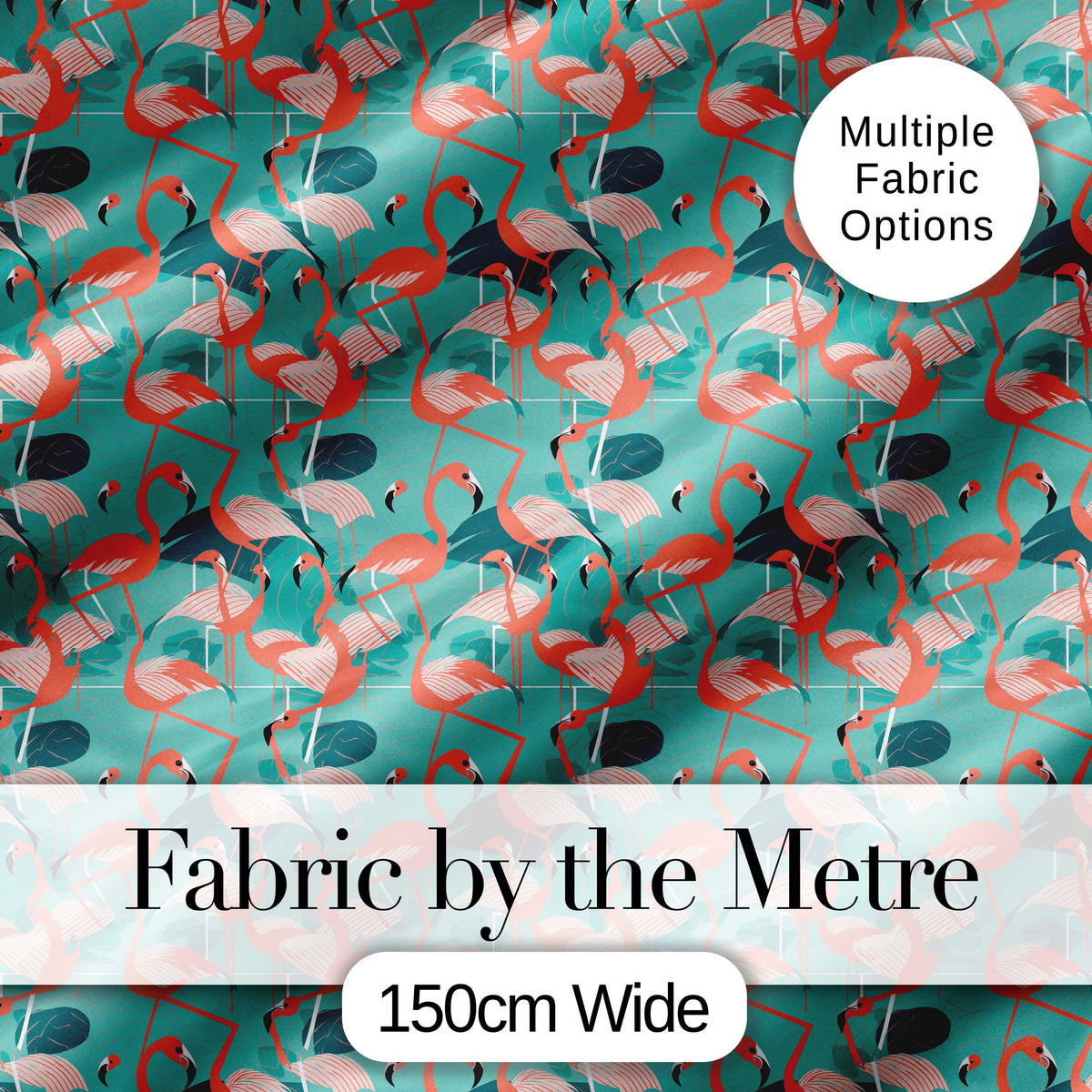 Modern Flamingo Birds with Teal Tropical Leaves Seamless Pattern Digital Print Fabric by the Metre UK Sewing Quilting Textile