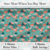 Modern Flamingo Birds with Teal Tropical Leaves Seamless Pattern Digital Print Fabric by the Metre UK Sewing Quilting Textile