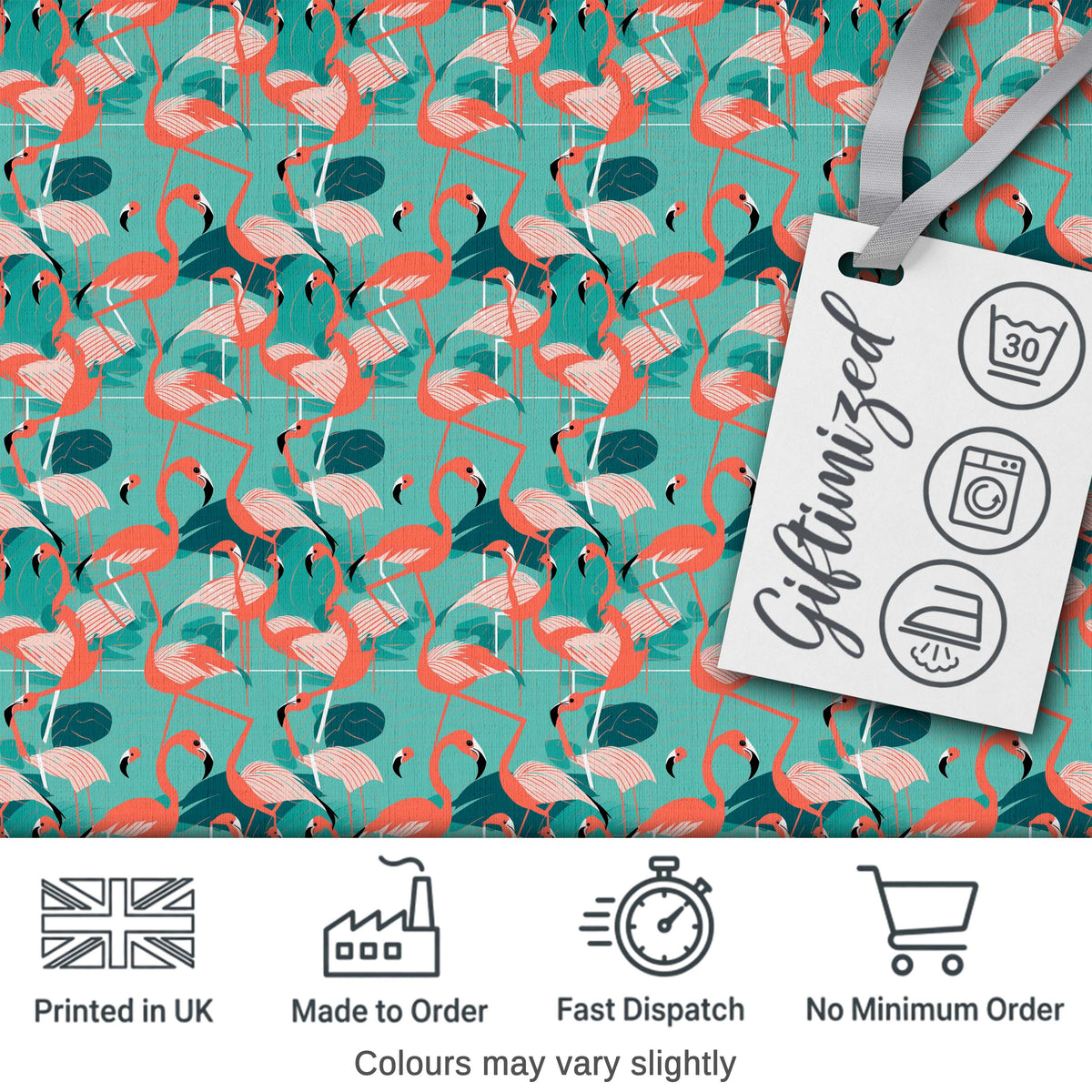 Modern Flamingo Birds with Teal Tropical Leaves Seamless Pattern Digital Print Fabric by the Metre UK Sewing Quilting Textile