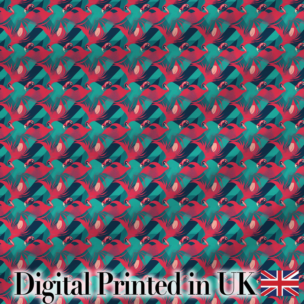 Stylish Flamingo Birds with Geometric Tropical Background Seamless Pattern Digital Print Fabric by the Metre UK Sewing Quilting Textile