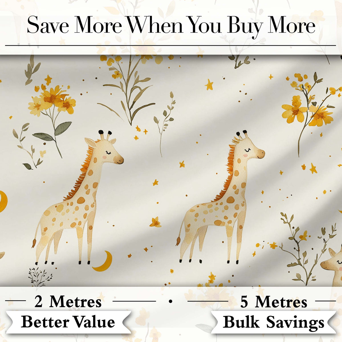 Cute Baby Giraffes with Yellow Floral Elements Seamless Pattern Digital Print Fabric by the Metre UK Sewing Quilting Textile